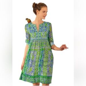 Gretchen Scott Designs Borderline Green/Blue Dress Small
